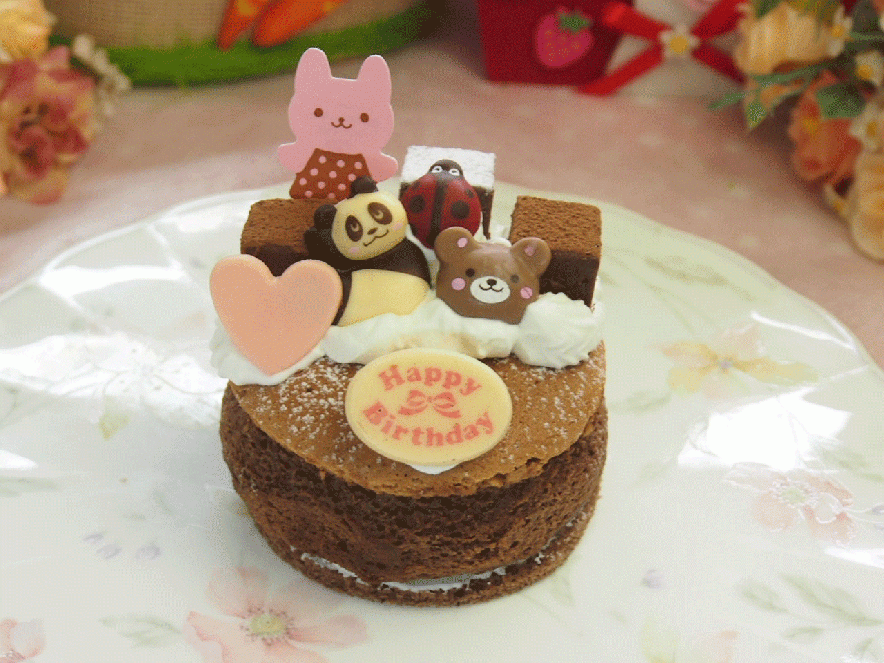 動物達と生チョコのガトーショコラ 3号 無料メッセージカード選べます。