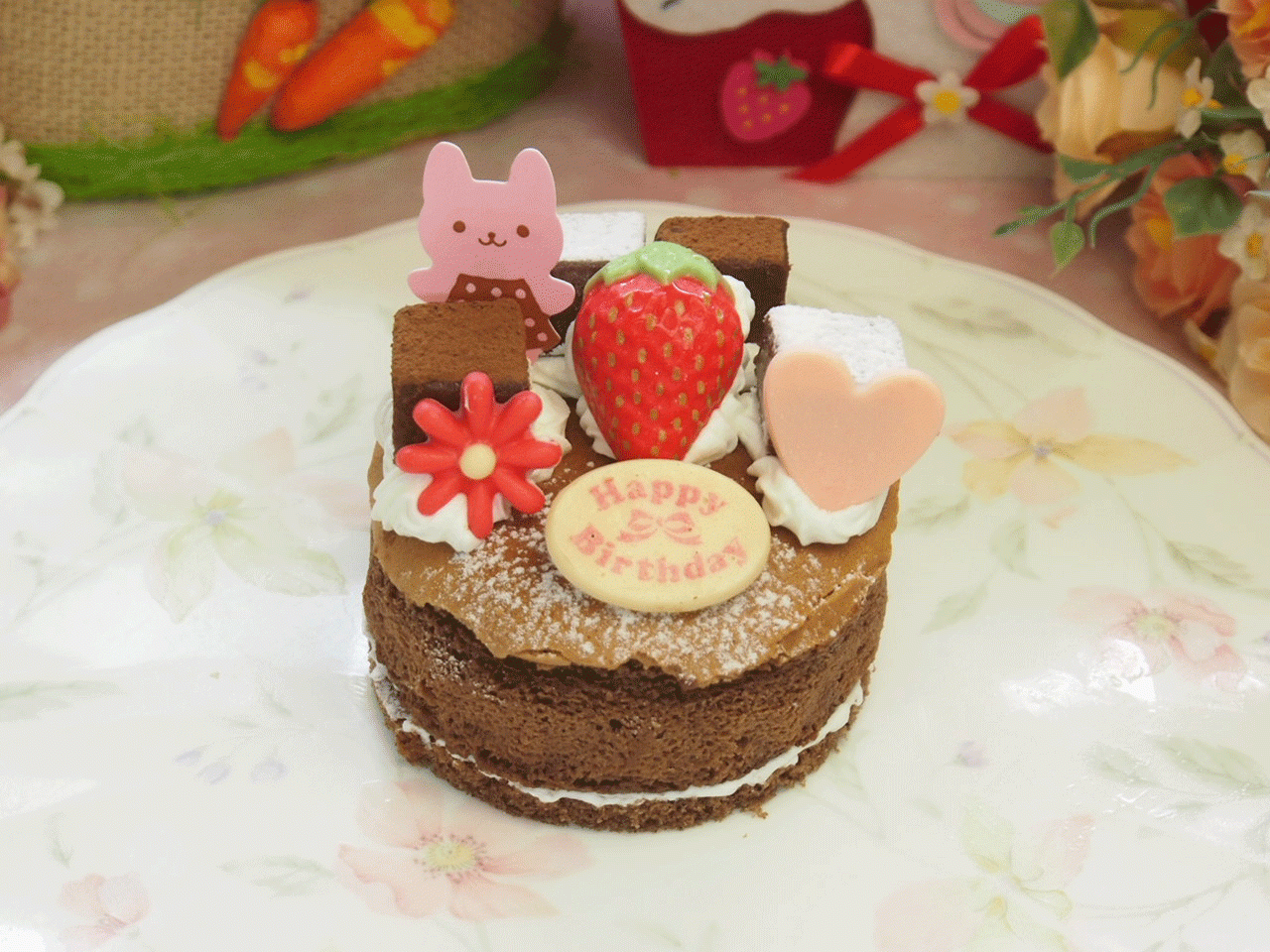 生チョコ飾りガトーショコラ 3号 無料メッセージカード選べます。  1