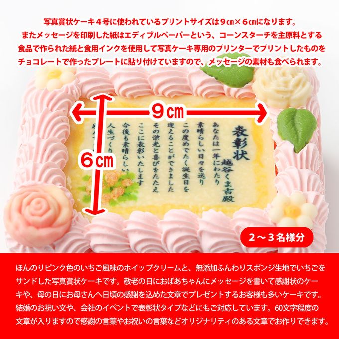 感謝状ケーキ 12×9cm苺風味のピンク生クリーム 母の日2024 3