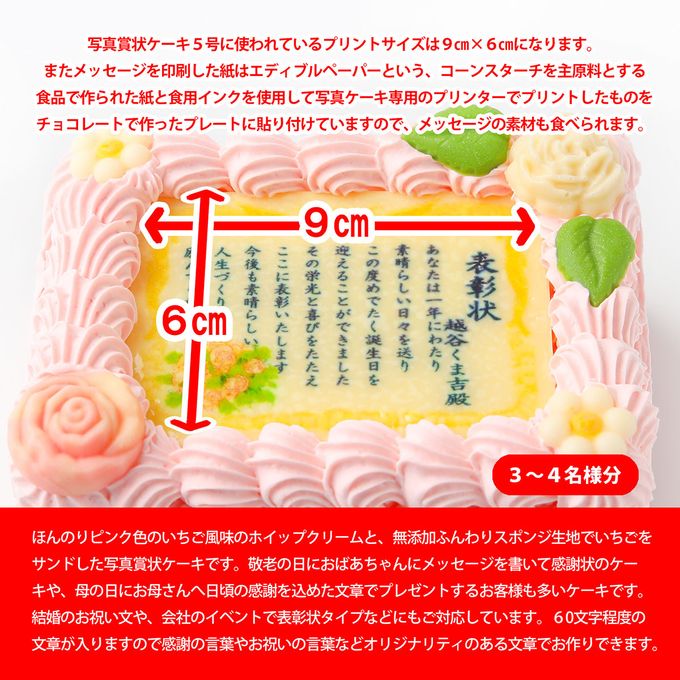 感謝状ケーキ 15×12cm苺風味のピンク生クリーム 母の日2024 3