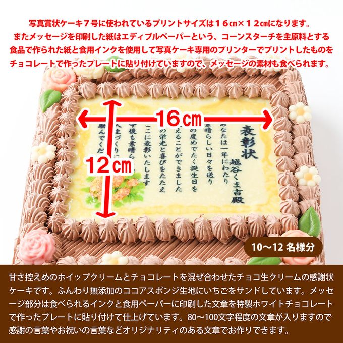 感謝状ケーキ 20×20cmチョコ生クリーム  3