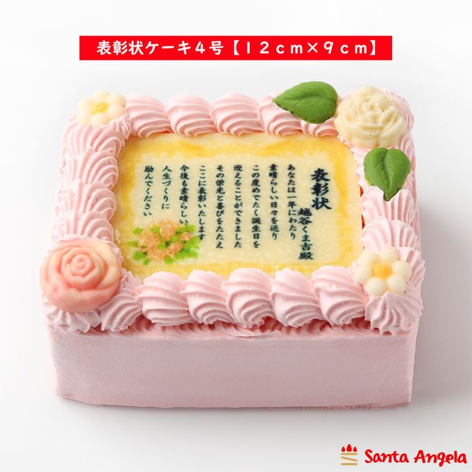 感謝状ケーキ 12×9cm苺風味のピンク生クリーム  1