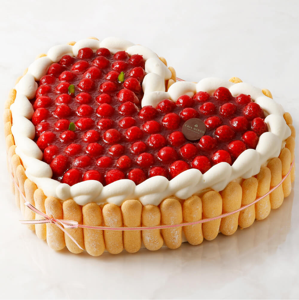 最高級洋菓子 特注ハート型シュス木苺レアチーズケーキ 26cm