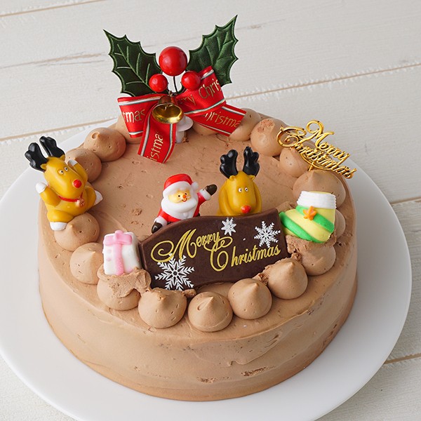 動物マカロンのチョコ生クリームXmas 動物マカロン6個付き 5号 15cm 7