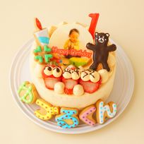 人参クリーム 低甘味低脂肪で体に優しいフォトケーキ アイシングクッキー写真ケーキ ファーストバースデー（クマ） 3号 9cm