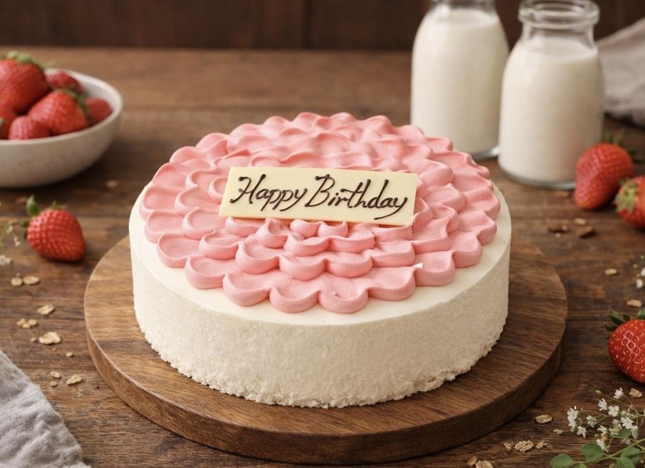 北海道根釧地区の生乳で作った レアチーズケーキ ベリークリーム仕上げ 5号 15cm 【アイシング飾りなどオプション選択でオリジナルデザインに！】  1