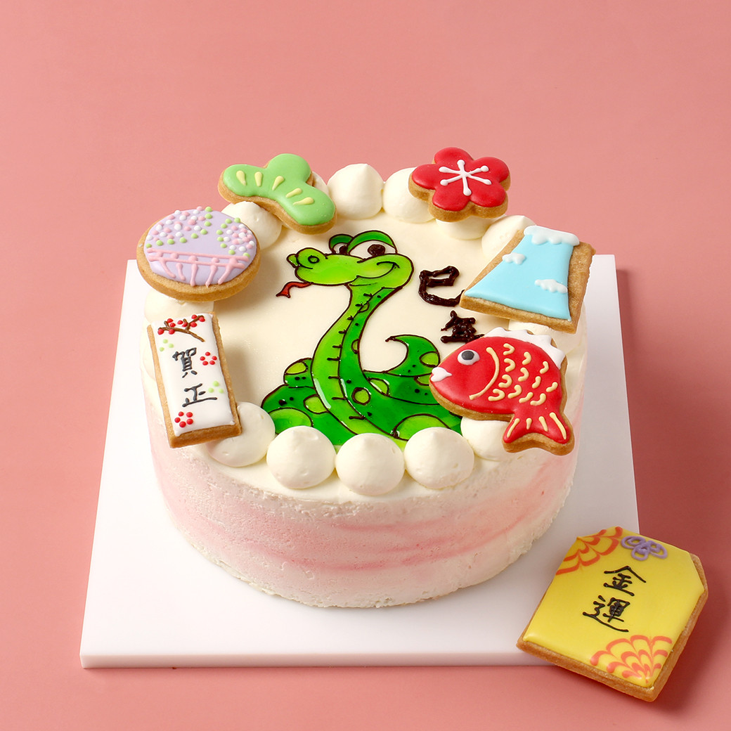 純生苺ショート お年賀干支アイシングクッキーケーキ イラスト