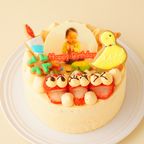 人参クリーム フォトケーキ アイシングクッキー写真ケーキ ファーストバースデー（ひよこ） 4号 12cm 10