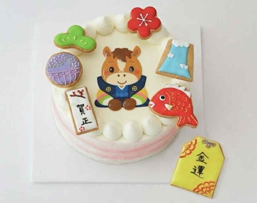 純生苺ショート お年賀干支アイシングクッキーケーキ イラストケーキデコレーション 5号 ＊限定数【無くなり次第終了】 1