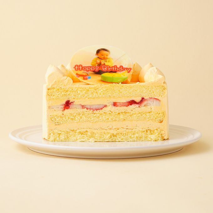人参クリーム フォトケーキ アイシングクッキー写真ケーキ ファーストバースデー（ひよこ） 3号 9cm 4