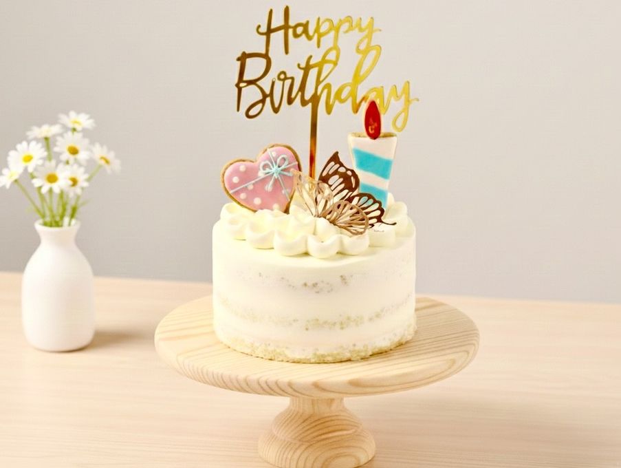 【低甘味、低脂肪の体に優しいヨーグルトクリーム】  エレガントネイキッドケーキ 選べるアイシングクッキー ファーストバースデー  5号 15cm スマッシュケーキとしても最適！ 1