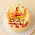 人参クリーム フォトケーキ アイシングクッキー写真ケーキ ファーストバースデー（クマ） 5号 15cm 2