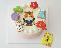 純生苺ショート お年賀干支アイシングクッキーケーキ イラストケーキデコレーション 6号 ＊限定数【無くなり次第終了】