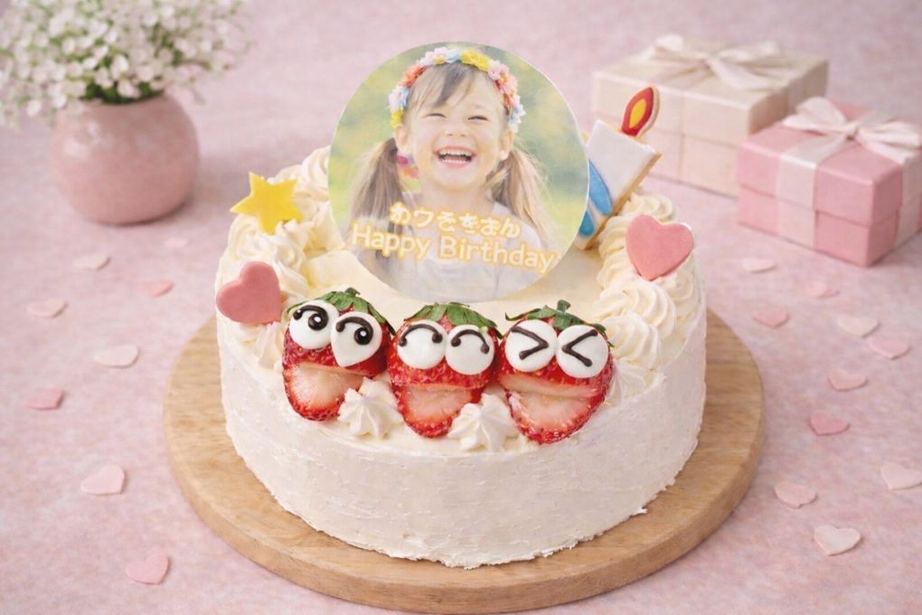 純生苺ショート 写真ケーキ フォトケーキデコレーション 6号 18cm 【オプション選択でオリジナルデザインに！】【お好きなイラストも人気です】 1
