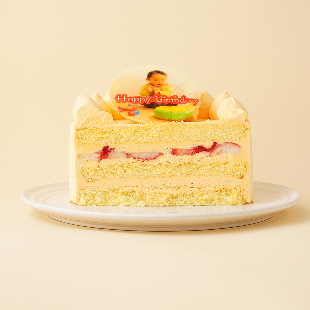 人参クリーム フォトケーキ アイシングクッキー写真ケーキ ファーストバースデー（クマ） 4号 12cm 4