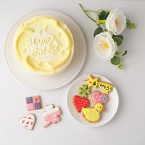 【美味宣言】選んで楽しい アイシングクッキー 生クリーム絞り飾り センイルケーキ（黄） クリームカラーは5色から選べます 4号