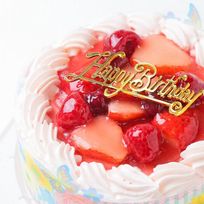 ピンク色生クリーム苺味 苺2段サンド 北海道の生クリーム・小麦粉・バター100％使用 8号（直径約24cm）（バースデーオーナメント＋キャンドル＋ポストカード）