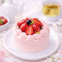 NEW ピンク色の純生クリーム苺ケーキ6号 半解凍でとろける（室温で半解凍していただくと、外はふんわり、中はひんやりとした食感をお楽しみいただけます）北海道純生クリーム・小麦粉・