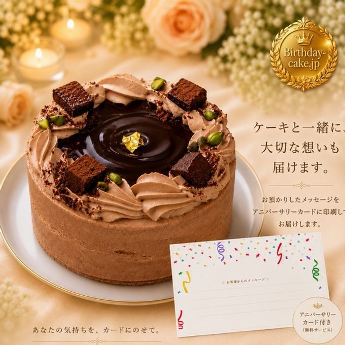 NEW チョコレートケーキ 5号 半解凍でとろける(室温で半解凍していただくと、外はふんわり、中はひんやりとした食感をお楽しみいただけます)濃厚クーベルチュールチョコ バースデーケーキ お誕生日ケーキ   アニバーサリーカード #ふわひん純生ショコラ 1
