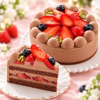 NEW 苺 チョコレートケーキ 4号 ベルギー産チョコ半解凍でとろける（室温で半解凍していただくと、外はふんわり、中はひんやりとした食感をお楽しみいただけます）濃厚クーベルチュールチョコ  アニバーサリーカード #ふわひん純生いちご