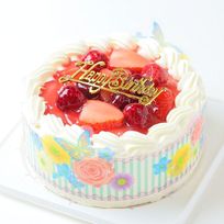 生クリーム苺 苺2段サンド 北海道の生クリーム・小麦粉・バター100％使用 7号（直径約21cm）（バースデーオーナメント＋キャンドル＋ポストカード）