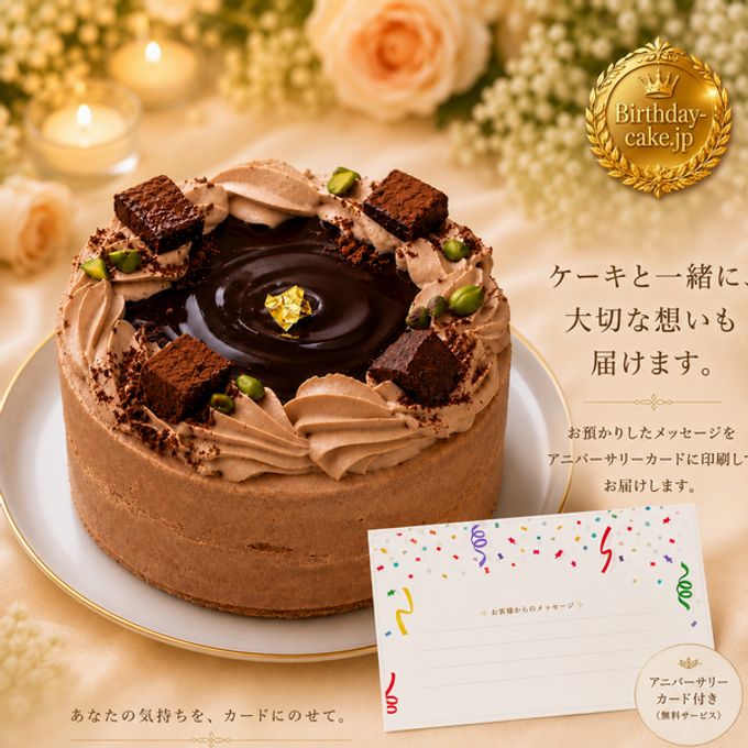 NEW チョコレートケーキ 3号 半解凍でとろける(室温で半解凍していただくと、外はふんわり、中はひんやりとした食感をお楽しみいただけます)濃厚クーベルチュールチョコ バースデーケーキ お誕生日ケーキ アニバーサリーカード  #ふわひん純生ショコラ 1
