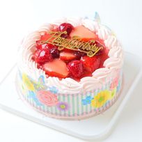 ピンク色生クリーム苺味 苺サンド 北海道の生クリーム・小麦粉・バター100％使用 5号（直径約15cm）お急ぎ便対応（キャンドル＋ポストカード）