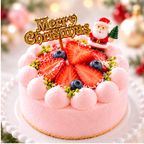 Xmasピンク色の純生クリーム苺ケーキ3号 半解凍でとろける（室温で半解凍していただくと、外はふんわり、中はひんやりとした食感をお楽しみいただけます）北海道純生クリーム・小麦粉・バター100%使用  #ふわひん純生いちご 当店のケーキがふるさと納税返礼品に採用 クリスマス2026 1