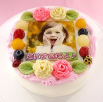 メッセージが入るお花畑の写真ケーキ 5号 15cm 