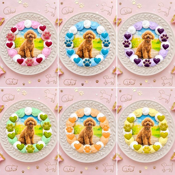 選べる6色のカラフルクリーム！わんこ・にゃんこフォトケーキ 3号 9cm 1