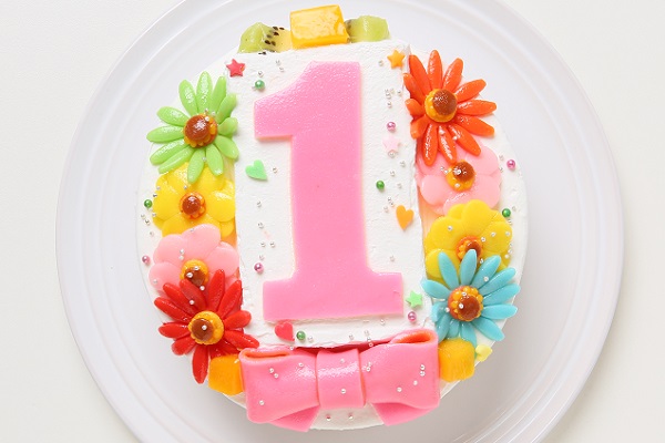 乳製品・小麦粉除去可能 デコもり。Happy 1st birthdaycake 3号 9cm