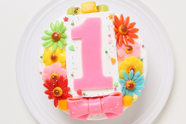 デコもり。Happy 1st birthdaycake 豆乳クリーム 5号 15cm 2