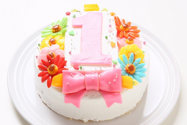 デコもり。Happy 1st birthdaycake 豆乳クリーム 3号 9cm 1