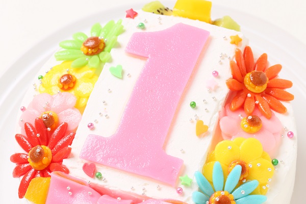デコもり。Happy 1st birthdaycake 豆乳クリーム 3号 9cm 6
