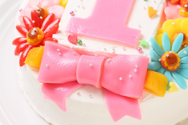 デコもり。Happy 1st birthdaycake 豆乳クリーム 3号 9cm 7