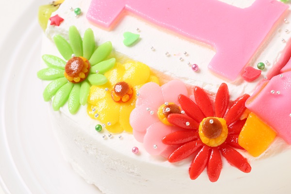 デコもり。Happy 1st birthdaycake 豆乳クリーム 6号 18cm 8