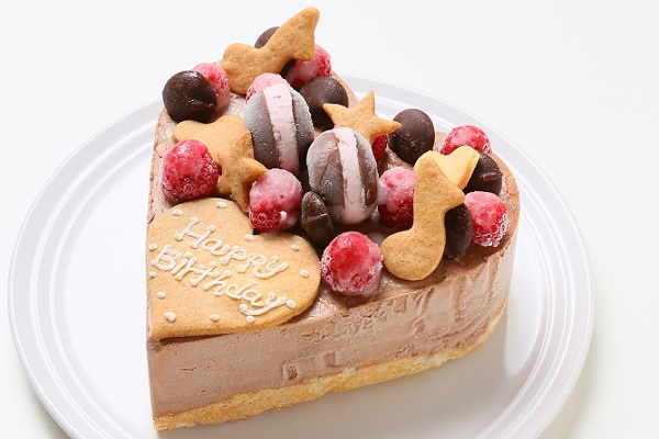 【森のケーキ屋 どんぐり】ハート型 チョコレートアイスクリームのデコレーションケーキ 7号 21cm 2
