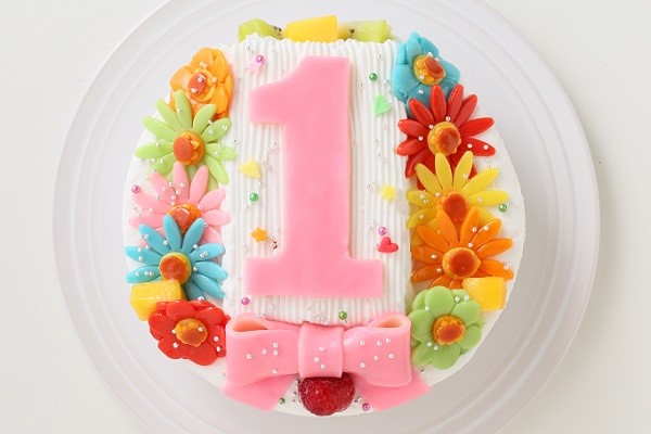 ヨーグルトクリーム デコもり。Happy 1st birthday cake  5号 15cm 2