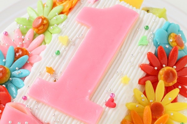 ヨーグルトクリーム デコもり。Happy 1st birthday cake  5号 15cm 6