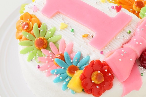 ヨーグルトクリーム デコもり。Happy 1st birthday cake 3号 9cm 7