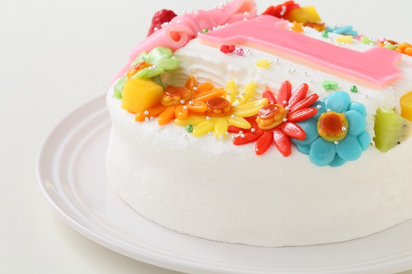 ヨーグルトクリーム デコもり。Happy 1st birthday cake  5号 15cm 9