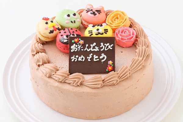 動物マカロンチョコ生ケーキ 5個付き 8号 24cm（sweets &cafe Fika ） | Cake.jp