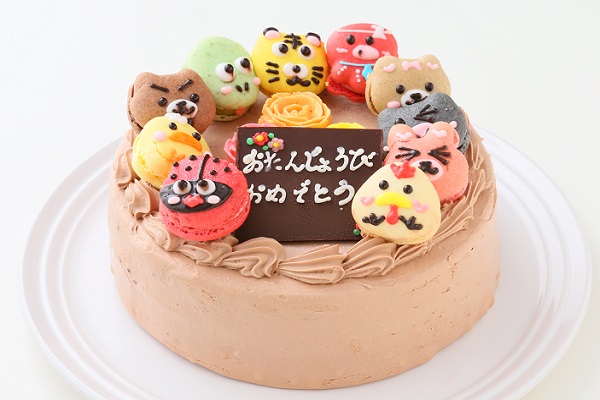 動物マカロンチョコ生ケーキ 10個付き 5号