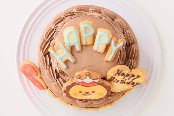 HAPPY BIRTHDAYアイシングクッキー付き イラストキャラクターデコレーションケーキ（チョコ生クリーム） 7号 21cm 3