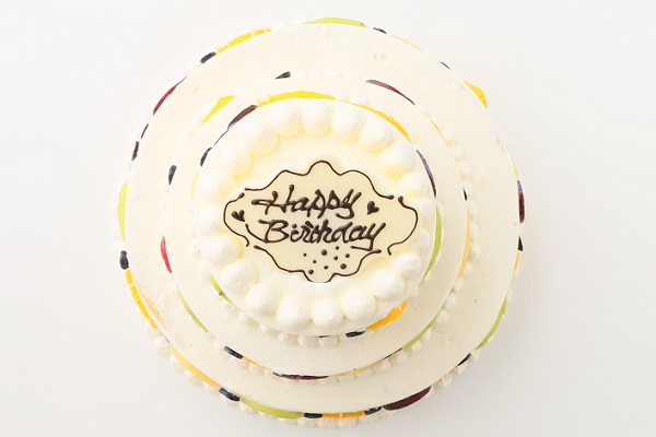 カラフルフルーツのパーティ用デコレーションケーキ 3段 10号×7号×5号 2