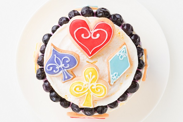 トランプアイシングクッキーのネイキッドケーキ 下段7号+上段6号