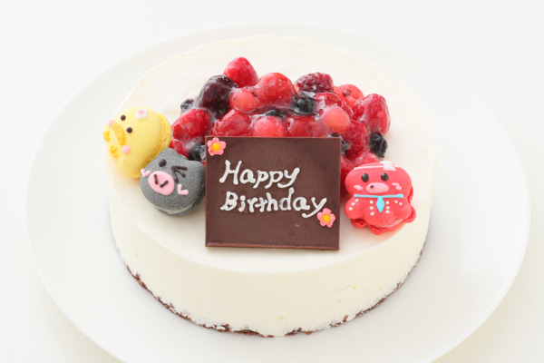 ラズベリーソースのレアチーズケーキ 動物マカロン3個付き 4号 12cm 