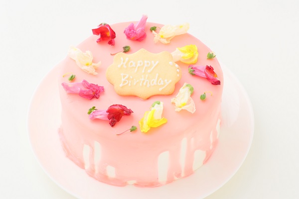 エディブルフラワー付きドリップケーキ 5号 15cm 