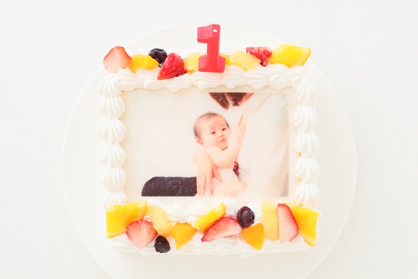 赤ちゃんケーキ ファーストバースデー 写真ケーキ（ 1キャンドル付き 卵抜き豆乳クリームケーキ） 4号 12cm