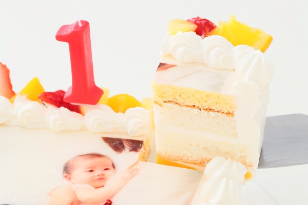 ファーストバースデー 写真ケーキ 1キャンドル付き 卵抜き1歳の豆乳クリームケーキ 4号 12cm 5